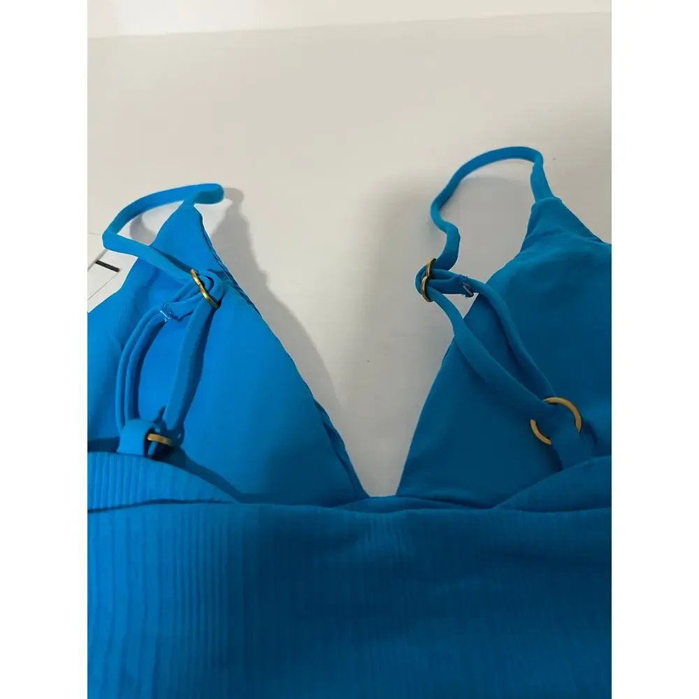 NWT L*Space Women's Ribbed Pointelle Winnie Bikini Swim Top Electric Blue SZ XS